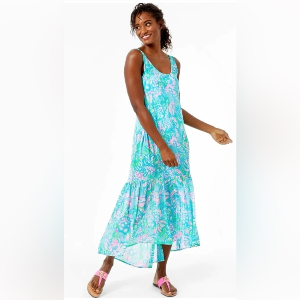 NWT Lilly Pulitzer Camellia Cover Up in Aqua La Vista Blue Ibiza - Picture 2 of 8